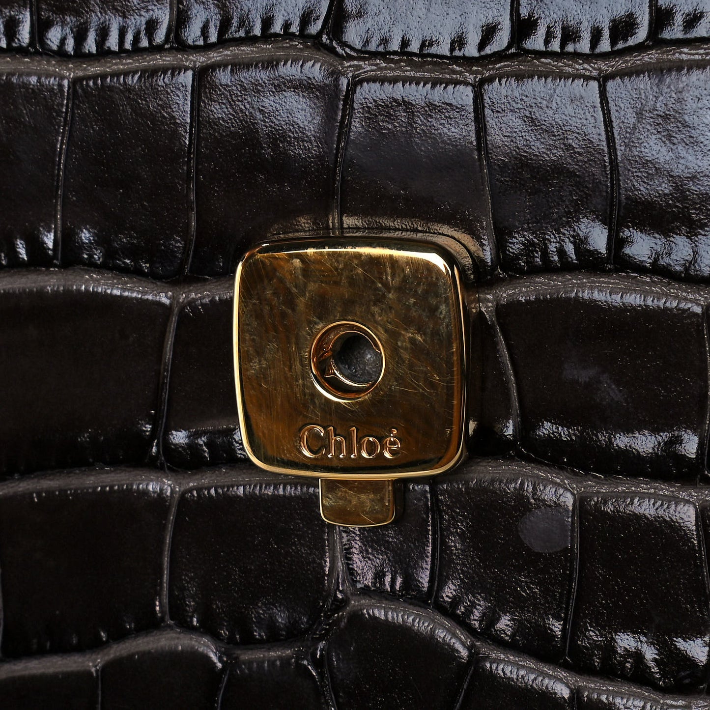 Calfskin Crocodile Embossed Medium C Double Carry Profound Brown