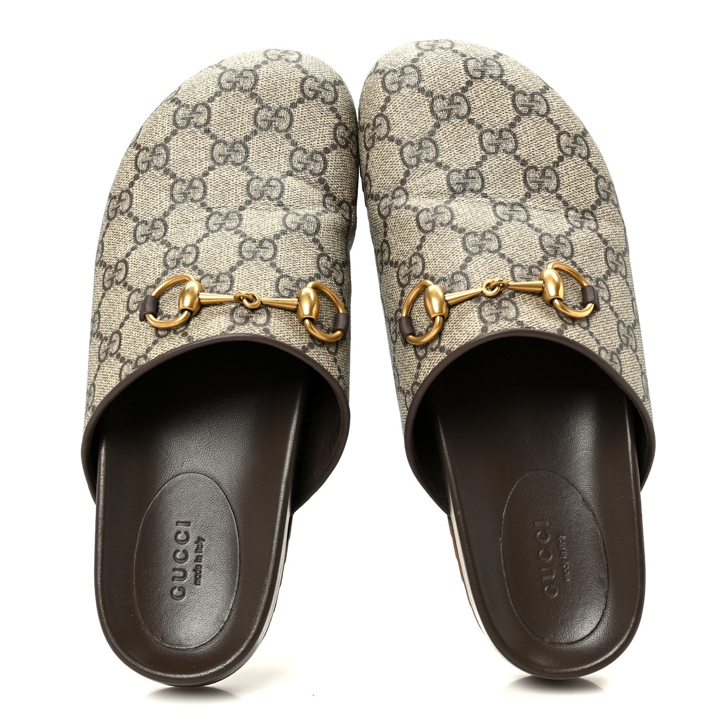GG Supreme Monogram Miro Soft Calfskin Womens Horsebit Slippers 38 Beige Ebony New Acero