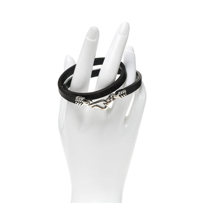 David Yurman Sterling Silver Leather Chevron Double Wrap Bracelet Black 2 of 4