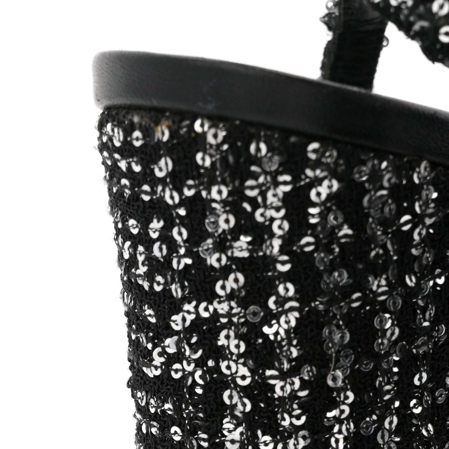 Tweed Sequin Cap Toe CC Slingback Pumps 38 Black White Silver