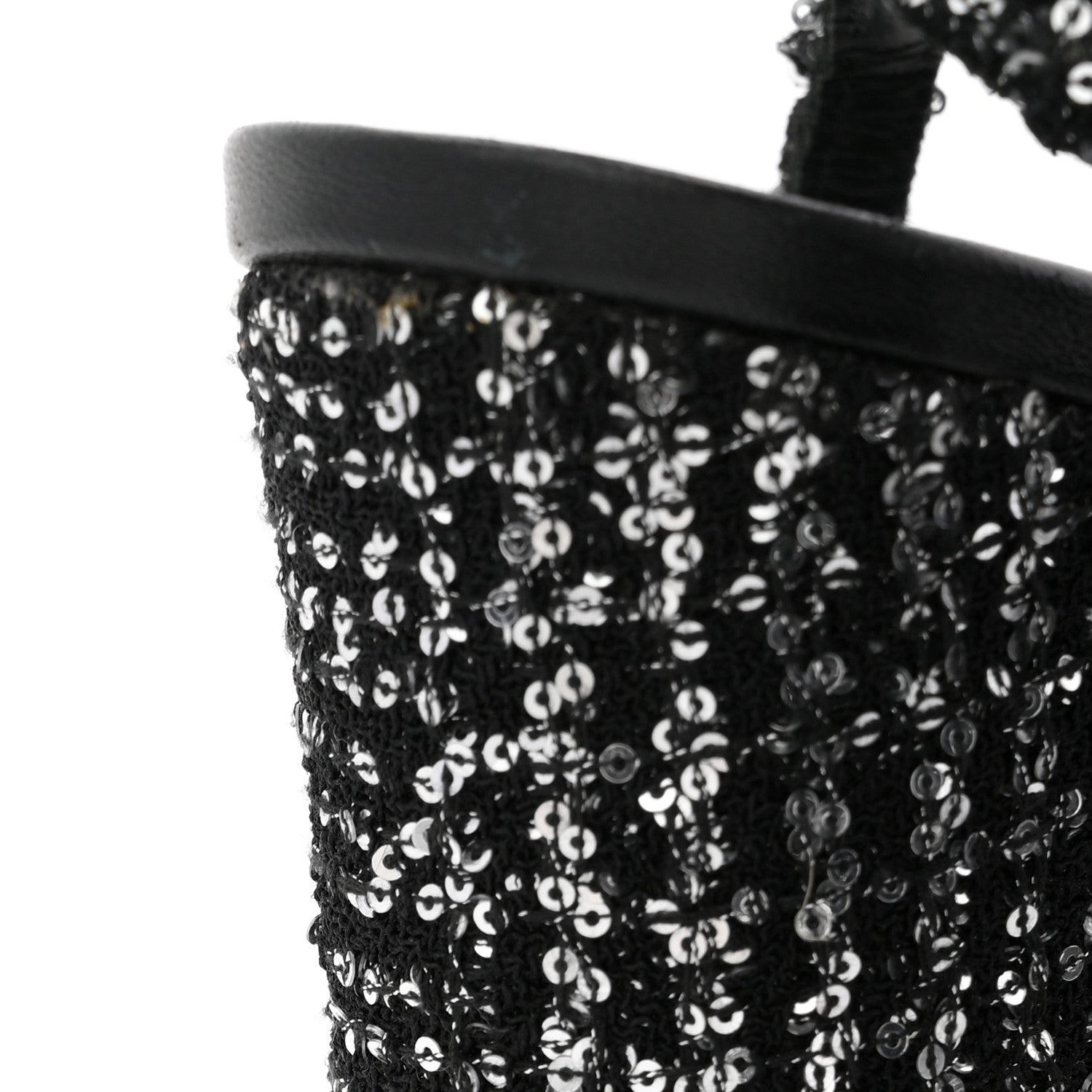 Chanel Tweed Sequin Cap Toe CC Slingback Pumps 38 Black White Silver 10 of 14