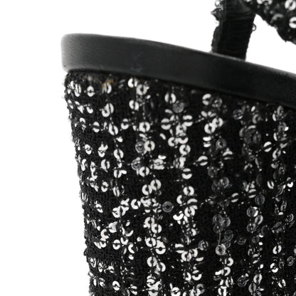 Chanel Tweed Sequin Cap Toe CC Slingback Pumps 38 Black White Silver 10 of 14