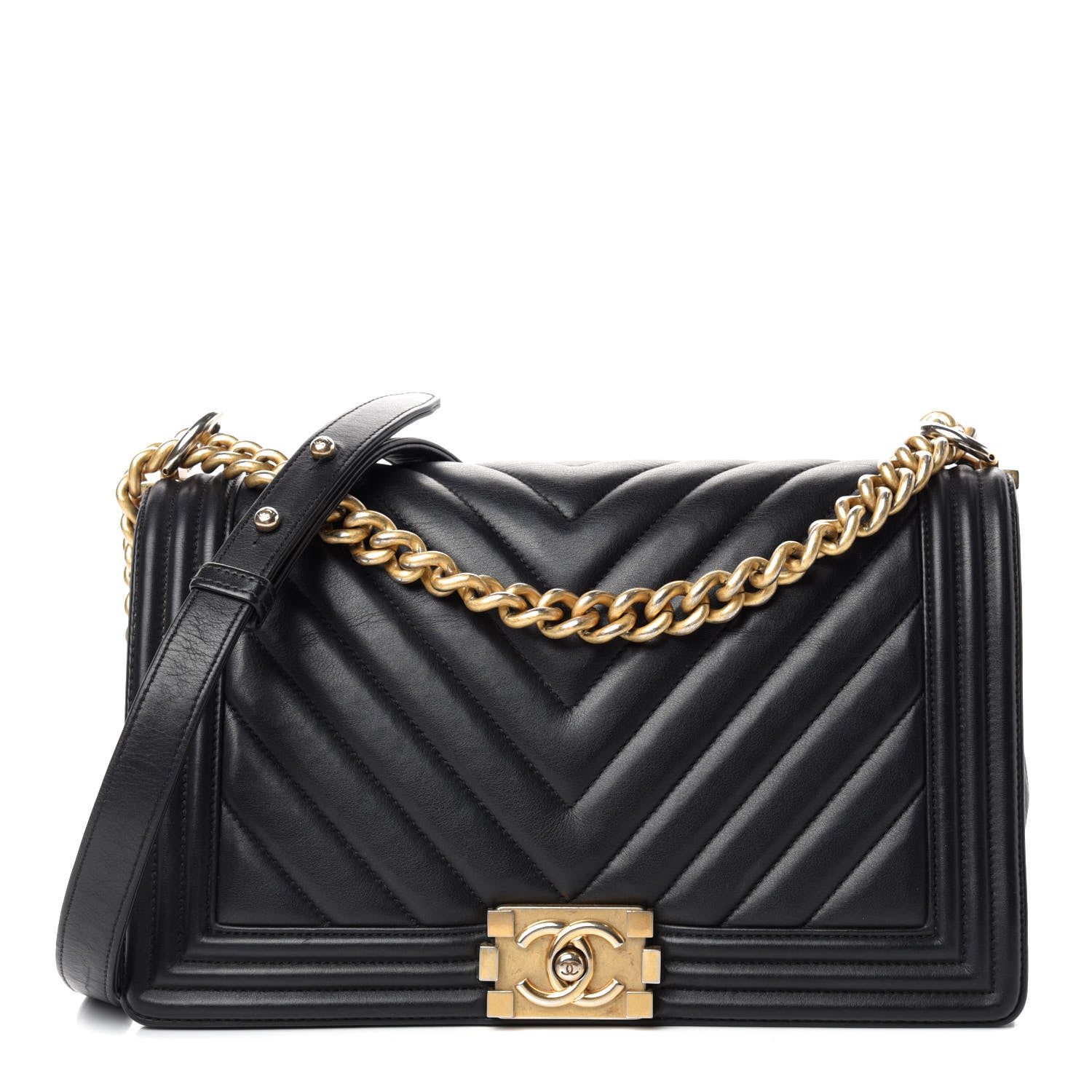 Chanel Calfskin Chevron Quilted New Medium Boy Flap Black 1 of 10