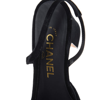 Chanel Velvet Grosgrain Cap Toe CC Slingback Pumps 37 Black 7 of 10