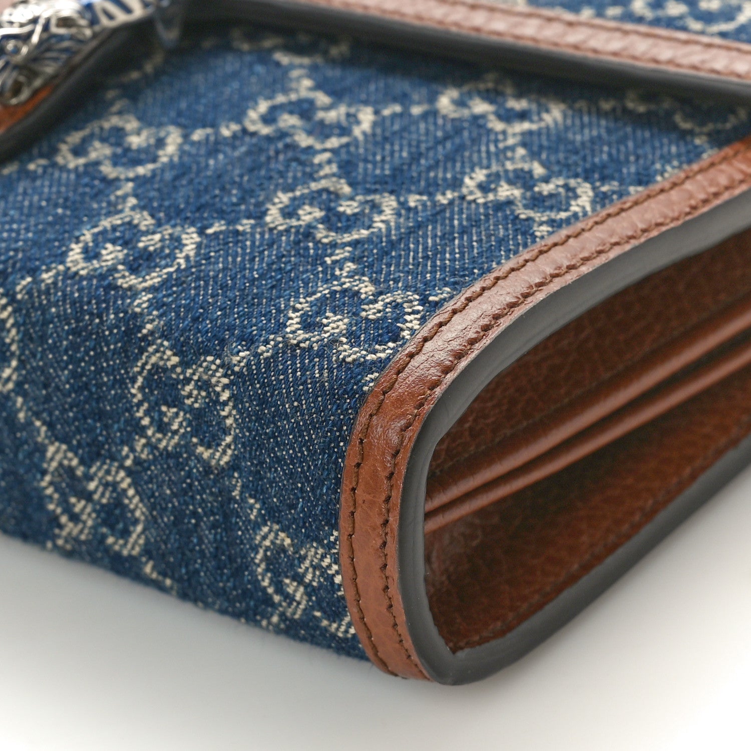 Gucci New Denim GG Monogram Dollar Calfskin Enamel Mini Dionysus Chain Wallet Blue Tea Cuir Epilog Electric Blue 10 of 10
