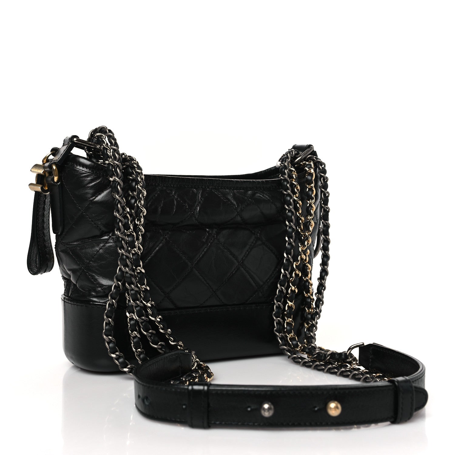 Chanel Aged Calfskin Quilted Charms Small Gabrielle Hobo Black 3 of 9