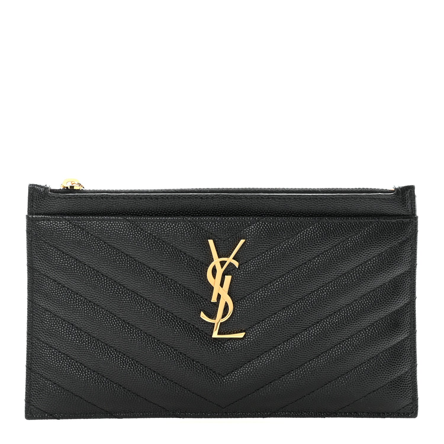 Saint Laurent Grain De Poudre Chevron Monogram Bill Pouch Black 1 of 6