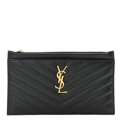 Saint Laurent Grain De Poudre Chevron Monogram Bill Pouch Black 1 of 6