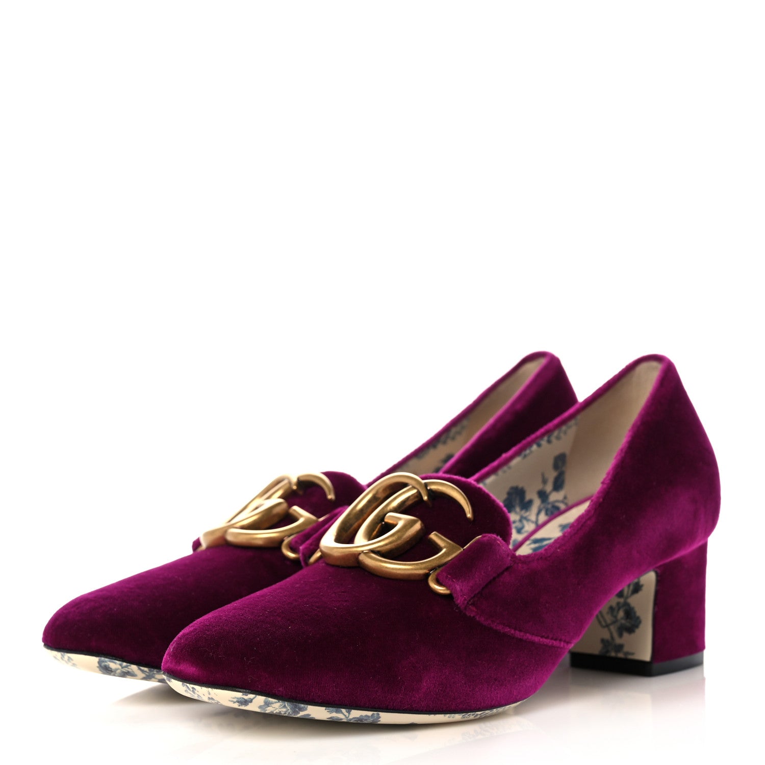 Gucci Velvet GG Victoire Block Mid Heel Loafer Pumps 35.5 Fucsia Violet Cyclamen 3 of 9