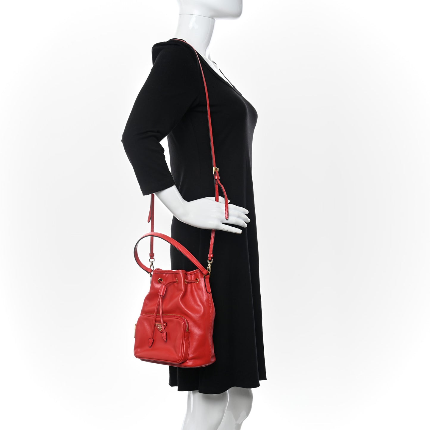 Glace Calfskin Logo Mini Bucket Crossbody Bag Red