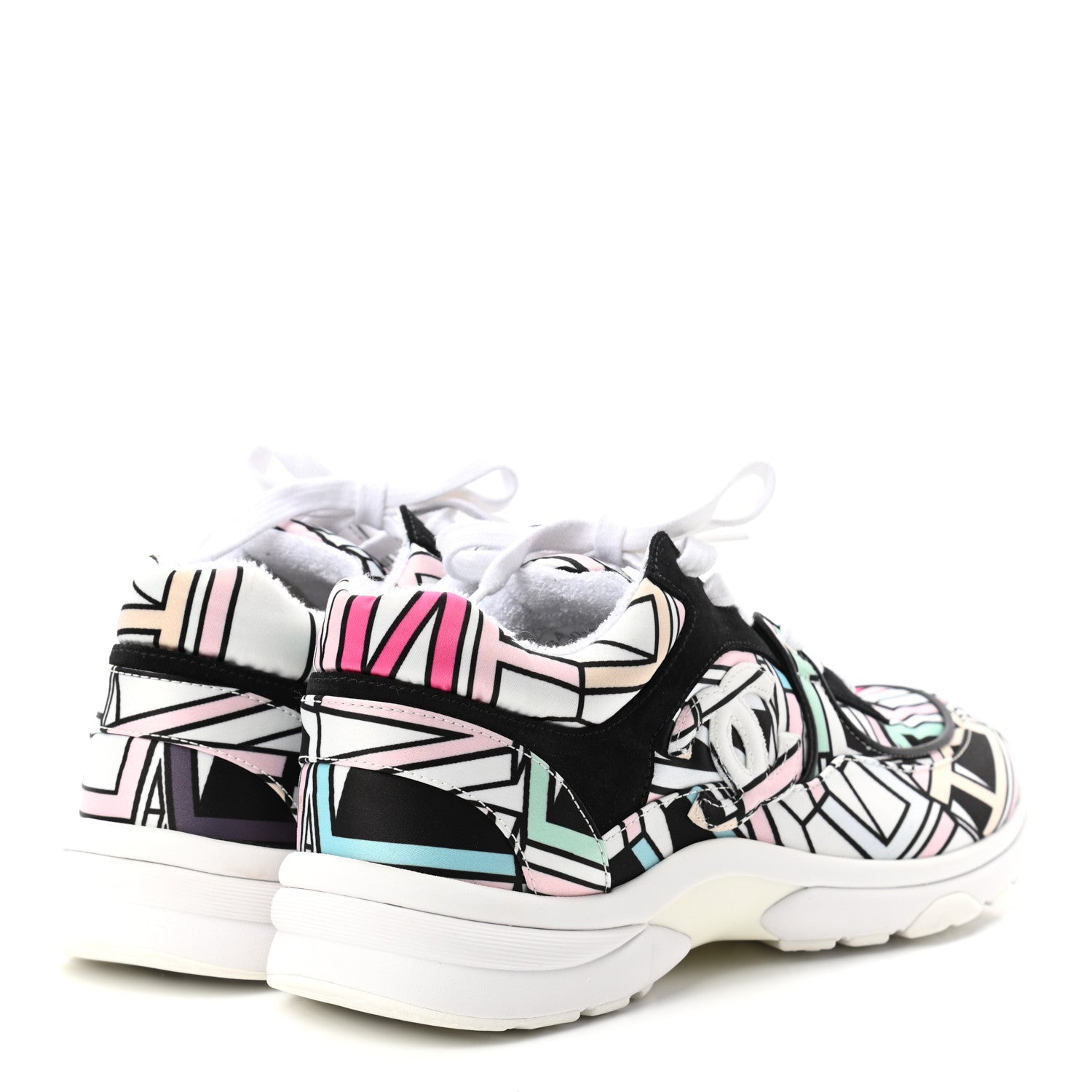 Chanel Suede Calfskin Nylon Geometric Print CC Sneakers 39 White Multicolor 4 of 10
