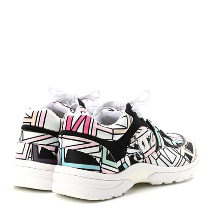 Chanel Suede Calfskin Nylon Geometric Print CC Sneakers 39 White Multicolor 4 of 10