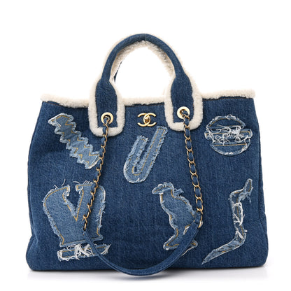 Chanel Denim Shearling Hieroglyph Coco Tote Blue 1 of 12