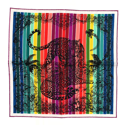 Hermes Silk Carre Jungle Love Rainbow Scarf 90 Rose Vert Jaune 1 of 5