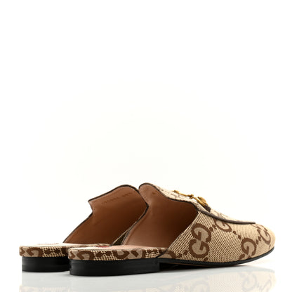 Gucci Monogram Jumbo GG Malaga Kid Womens Princetown Slippers 39.5 Camel Ebony New Acero Beige 4 of 9