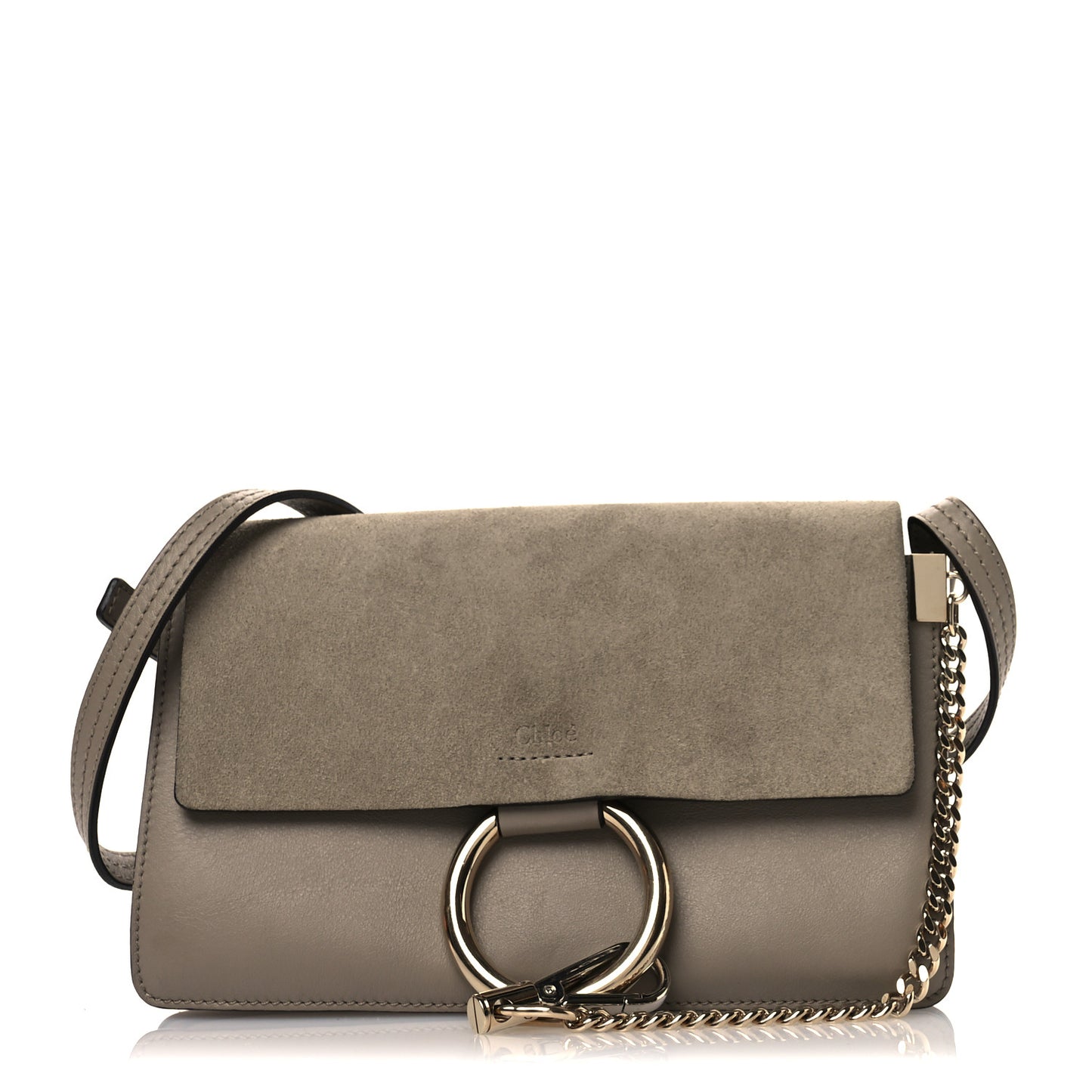 Suede Calfskin Small Faye Shoulder Bag Motty Grey