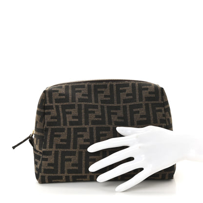 Fendi Fabric Jacquard FF 1974 Medium Trapezoid Beauty Pouch Tobacco Moro Black 2 of 7