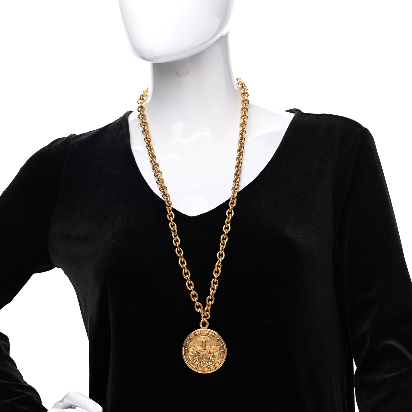 Metal Medallion CC Chain Necklace Gold