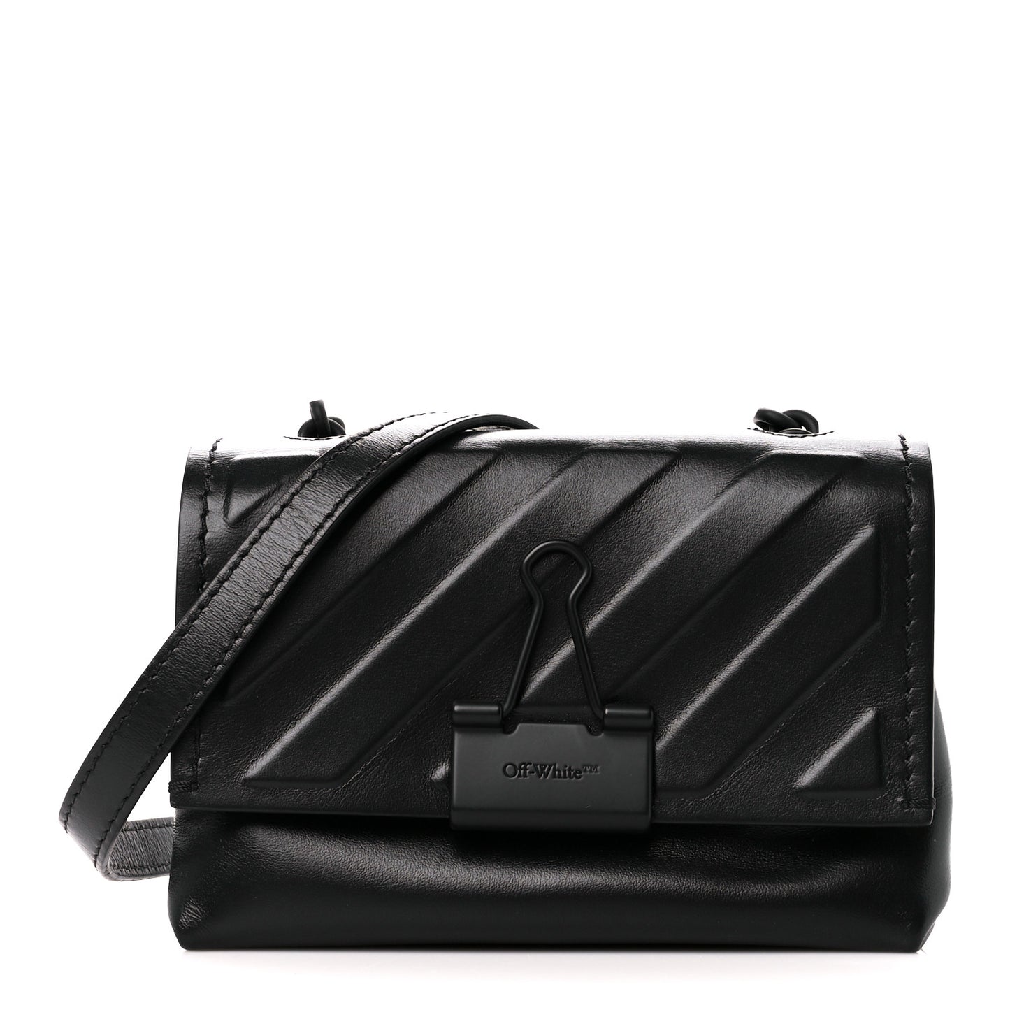 Calfskin Diag Small Binder Clip Crossbody Black