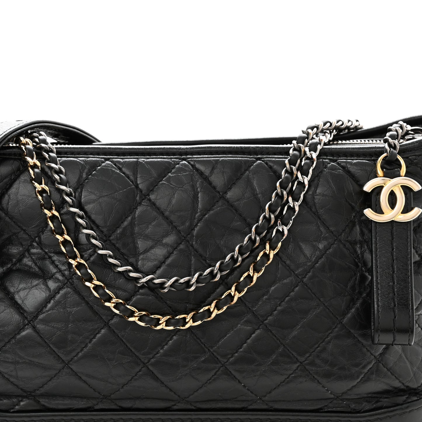 Aged Calfskin Quilted Medium Gabrielle Hobo Black