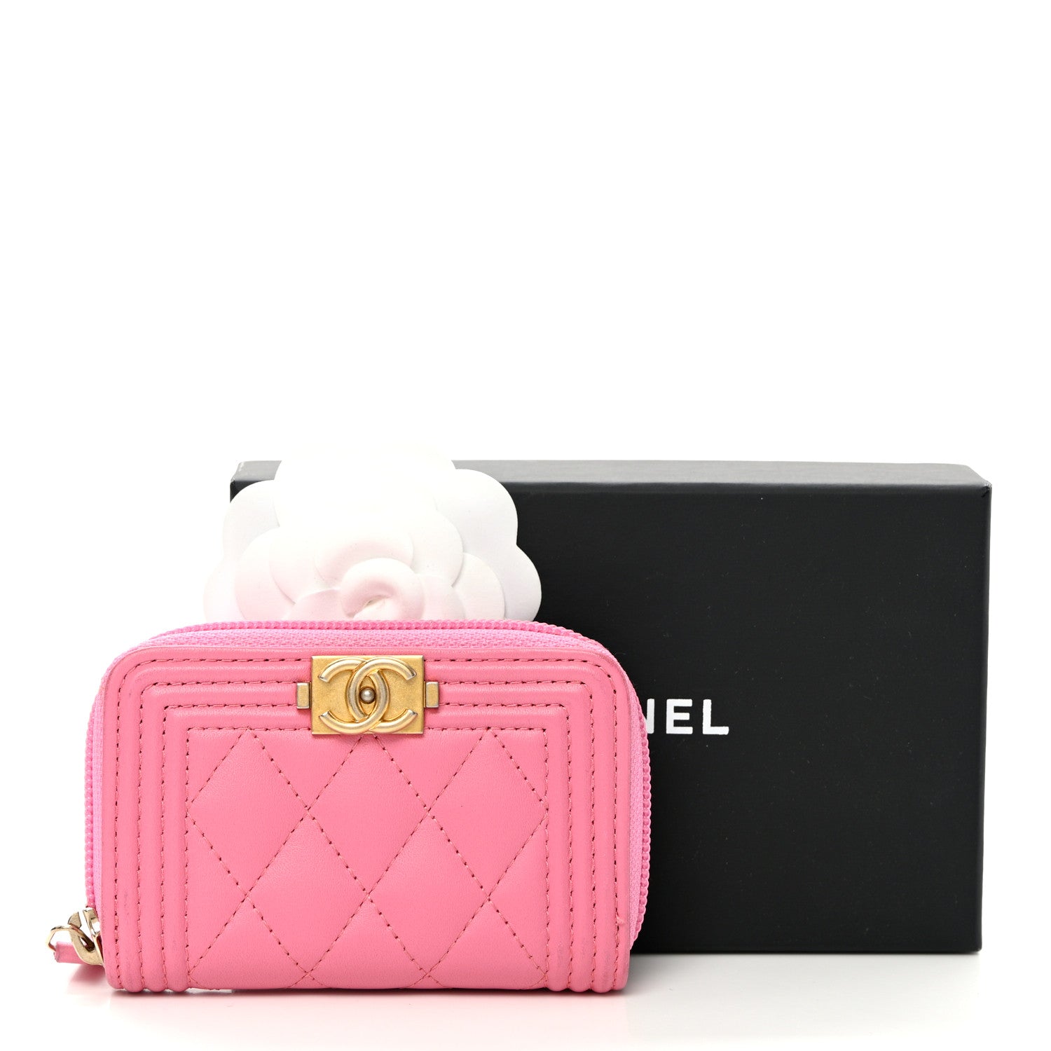 Chanel Lambskin Quilted Boy Zip Around Coin Purse Wallet Pink 14 of 14
