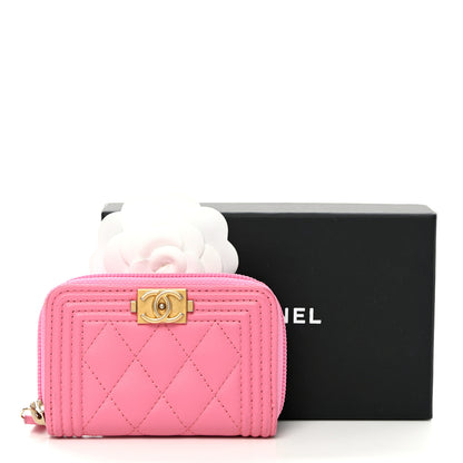 Chanel Lambskin Quilted Boy Zip Around Coin Purse Wallet Pink 14 of 14