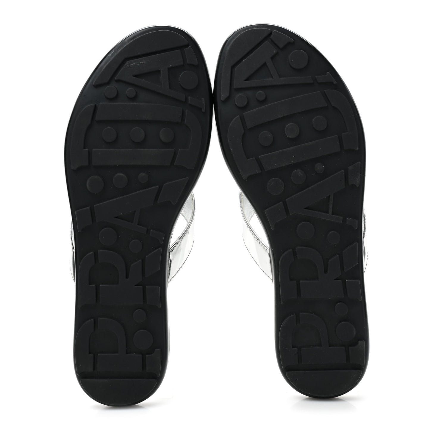 Metallic Calfskin Logo Thong Sandals 35.5 Silver