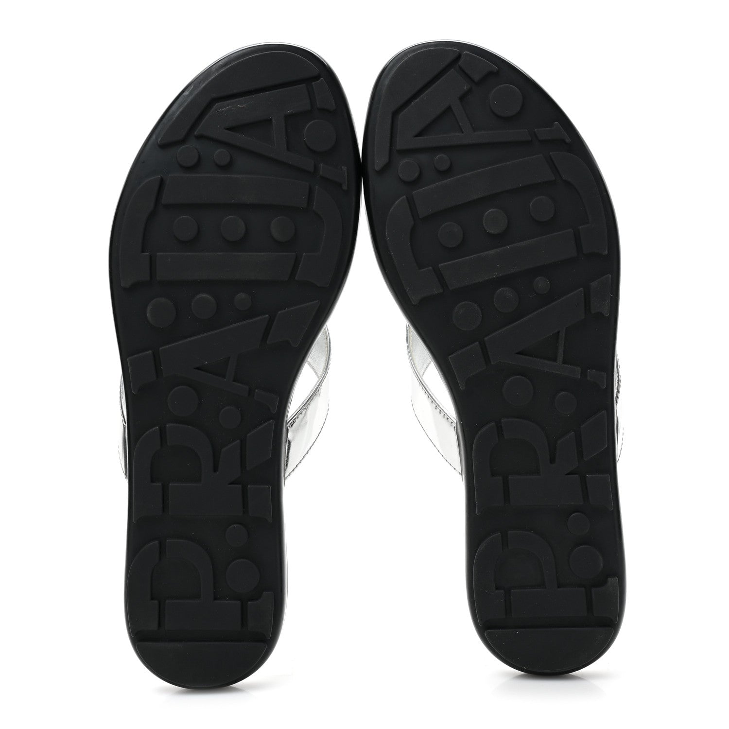 Prada Metallic Calfskin Logo Thong Sandals 35.5 Silver 5 of 9