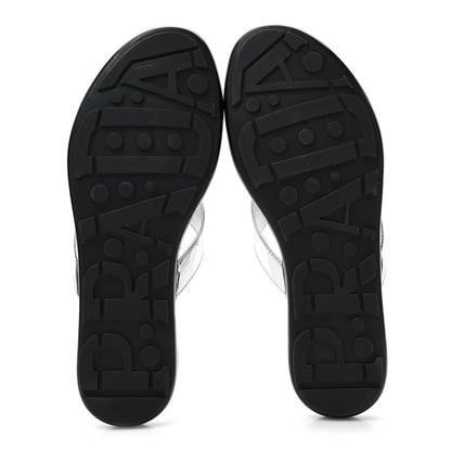 Prada Metallic Calfskin Logo Thong Sandals 35.5 Silver 5 of 9