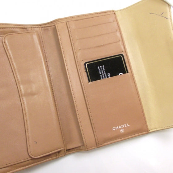 Lambskin Quilted Large Flap Wallet Beige
