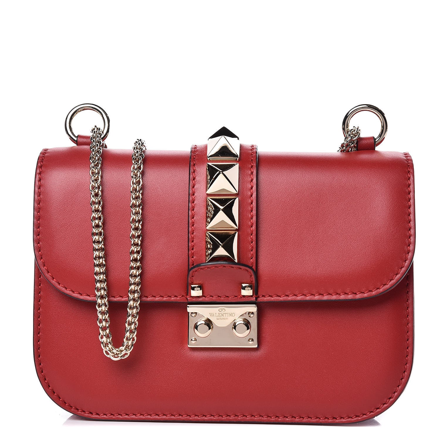 Valentino Garavani Vitello Small Glam Lock Rockstud Flap Red 1 of 11