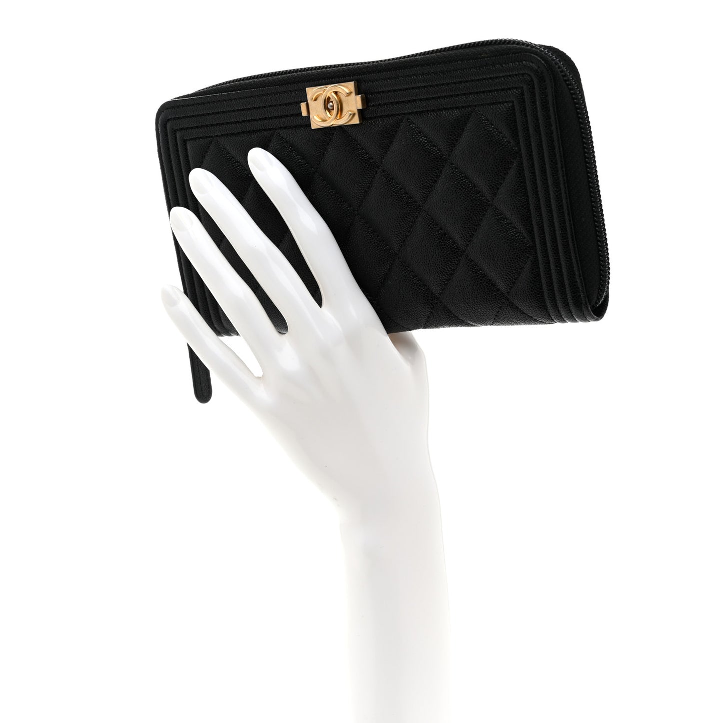 Caviar Quilted Boy Long Zip Around Wallet Black