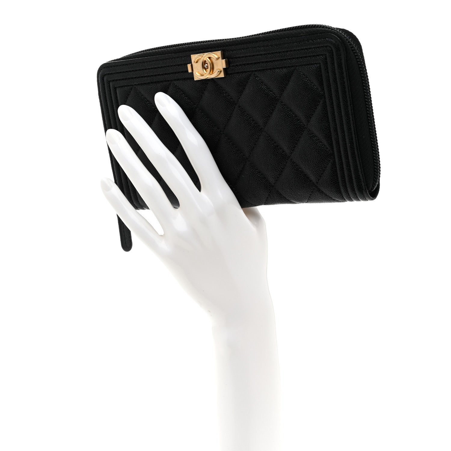 Chanel Caviar Quilted Boy Long Zip Around Wallet Black 2 of 9