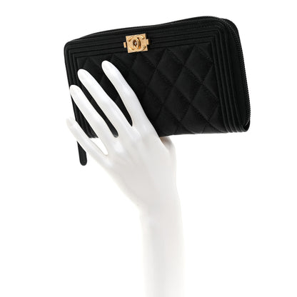 Chanel Caviar Quilted Boy Long Zip Around Wallet Black 2 of 9