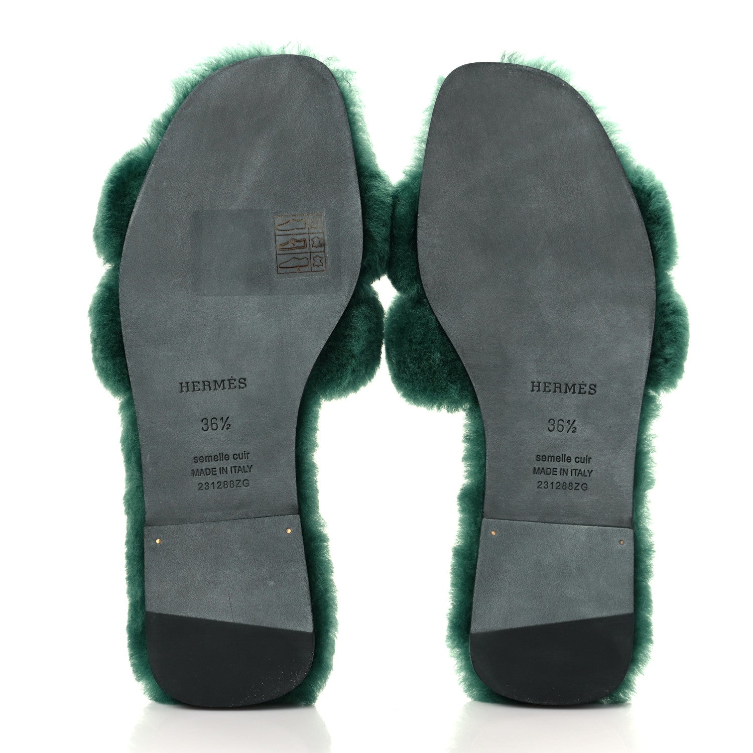 Hermes Woolskin Oran Sandals 36.5 Vert Anglais 5 of 8