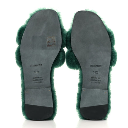 Hermes Woolskin Oran Sandals 36.5 Vert Anglais 5 of 8