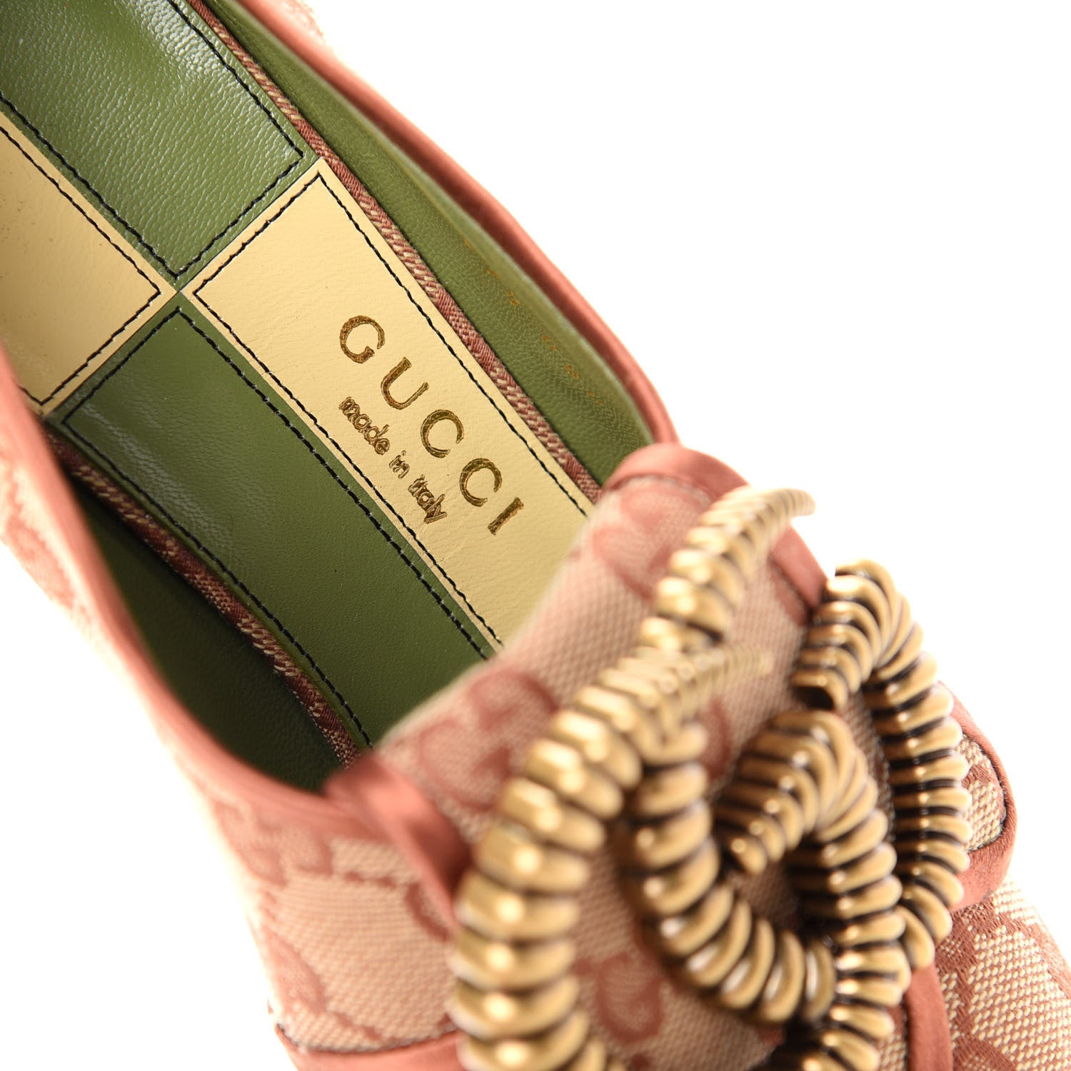 Gucci Monogram Satin Torchon Double G Pumps 37.5 Beige Ruggine Copper 8 of 11