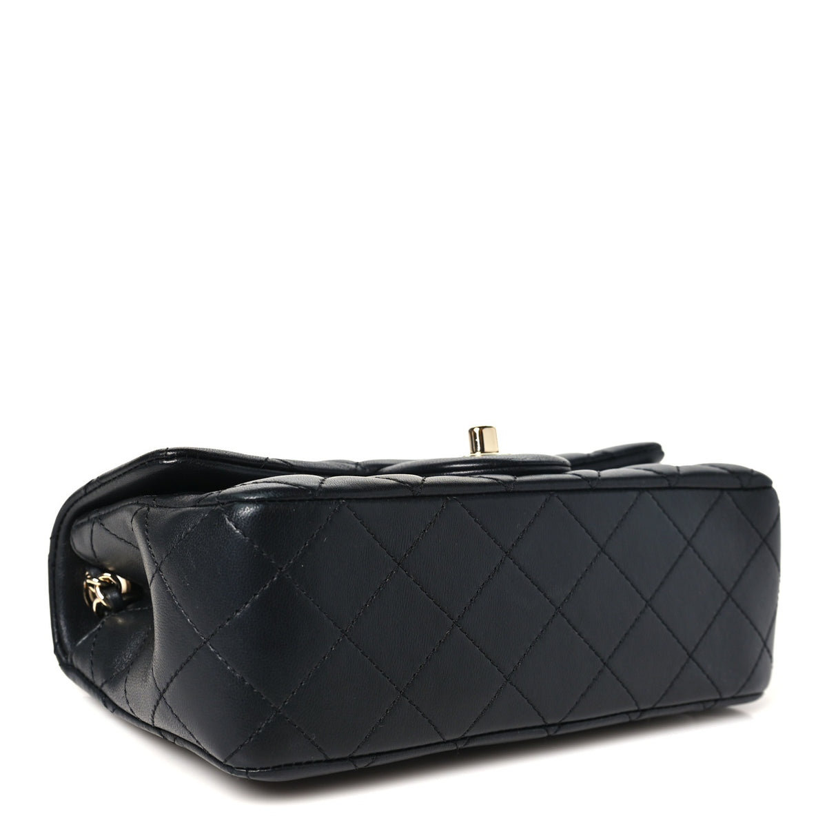 Lambskin Quilted Enamel Mini Rectangular Pearl Crush Flap Black
