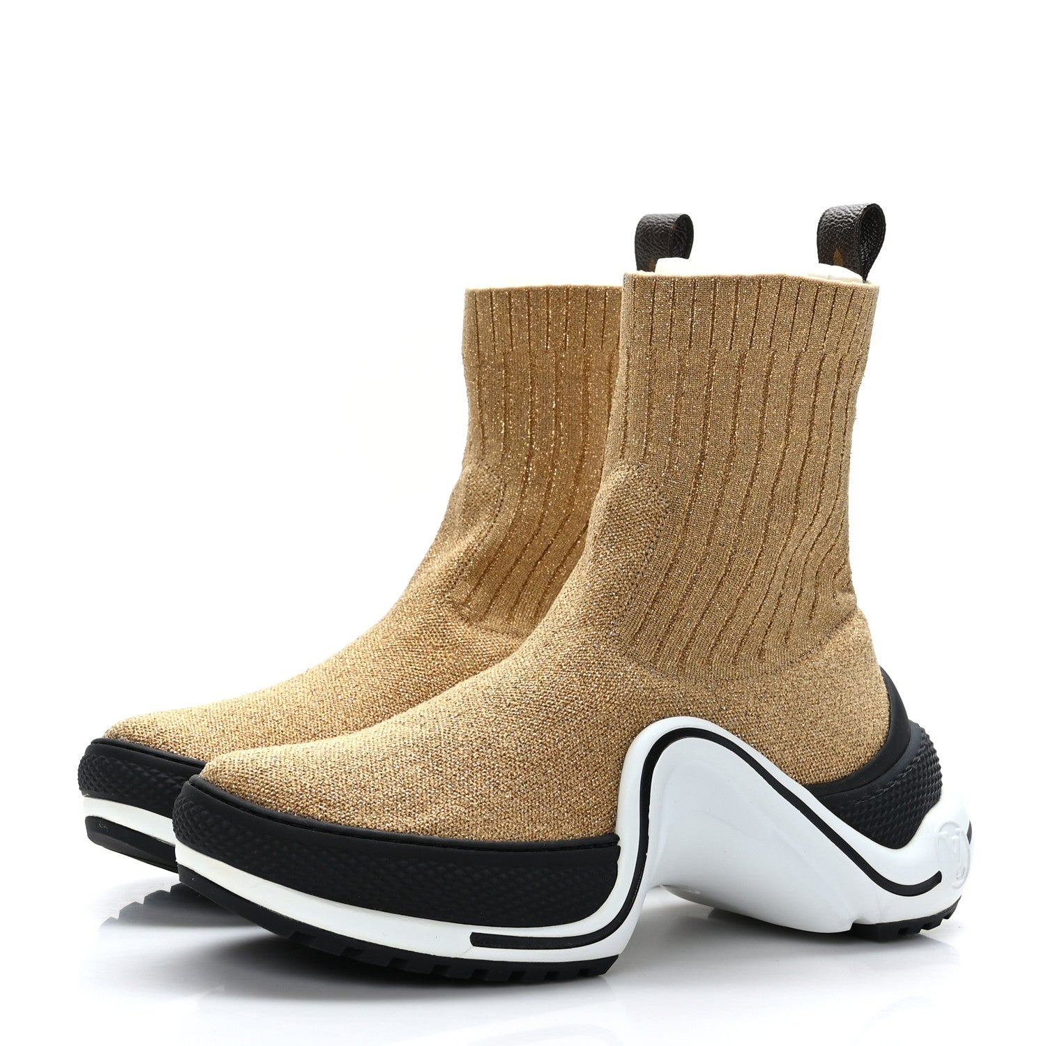 Louis Vuitton Glitter Stretch Textile Monogram LV Archlight Sneaker Boots 37.5 Gold Black 3 of 7