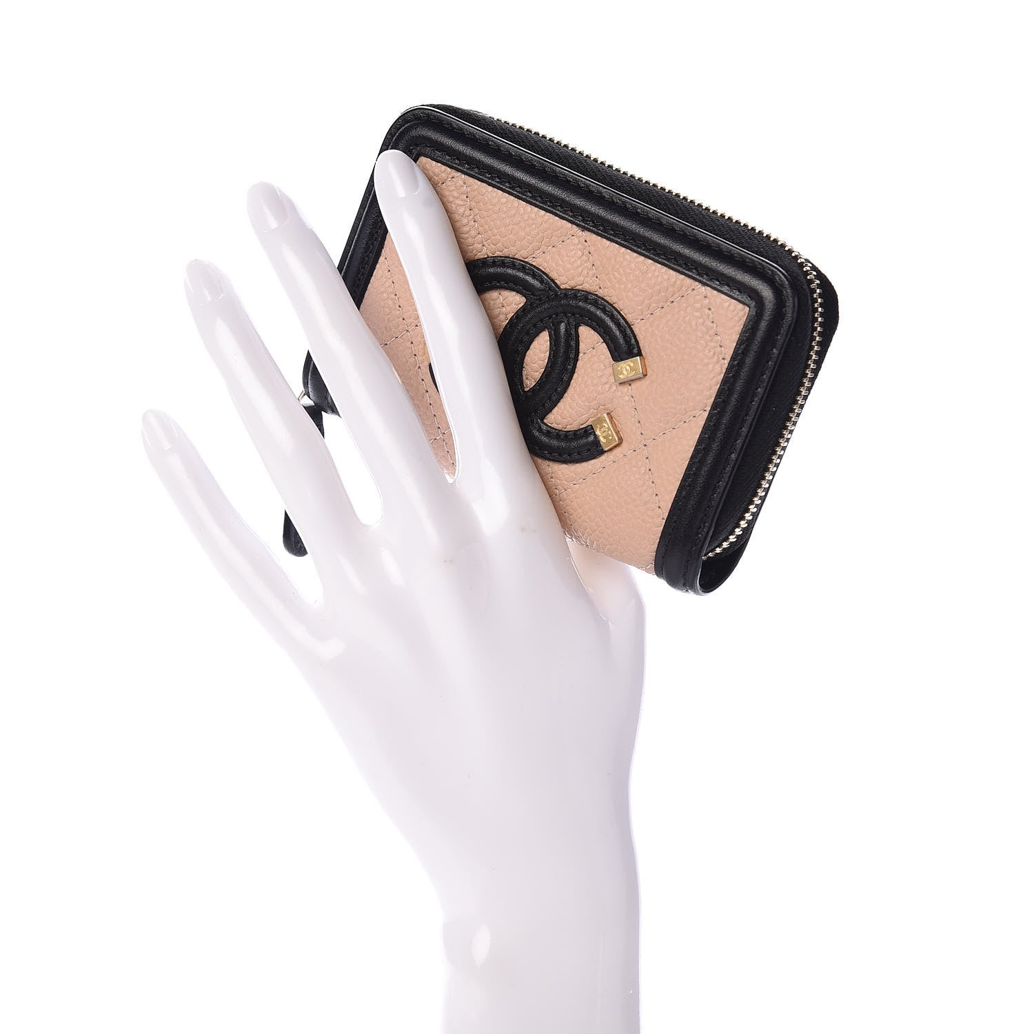 Chanel Caviar Quilted Filigree Coin Purse Beige Black 2 of 8