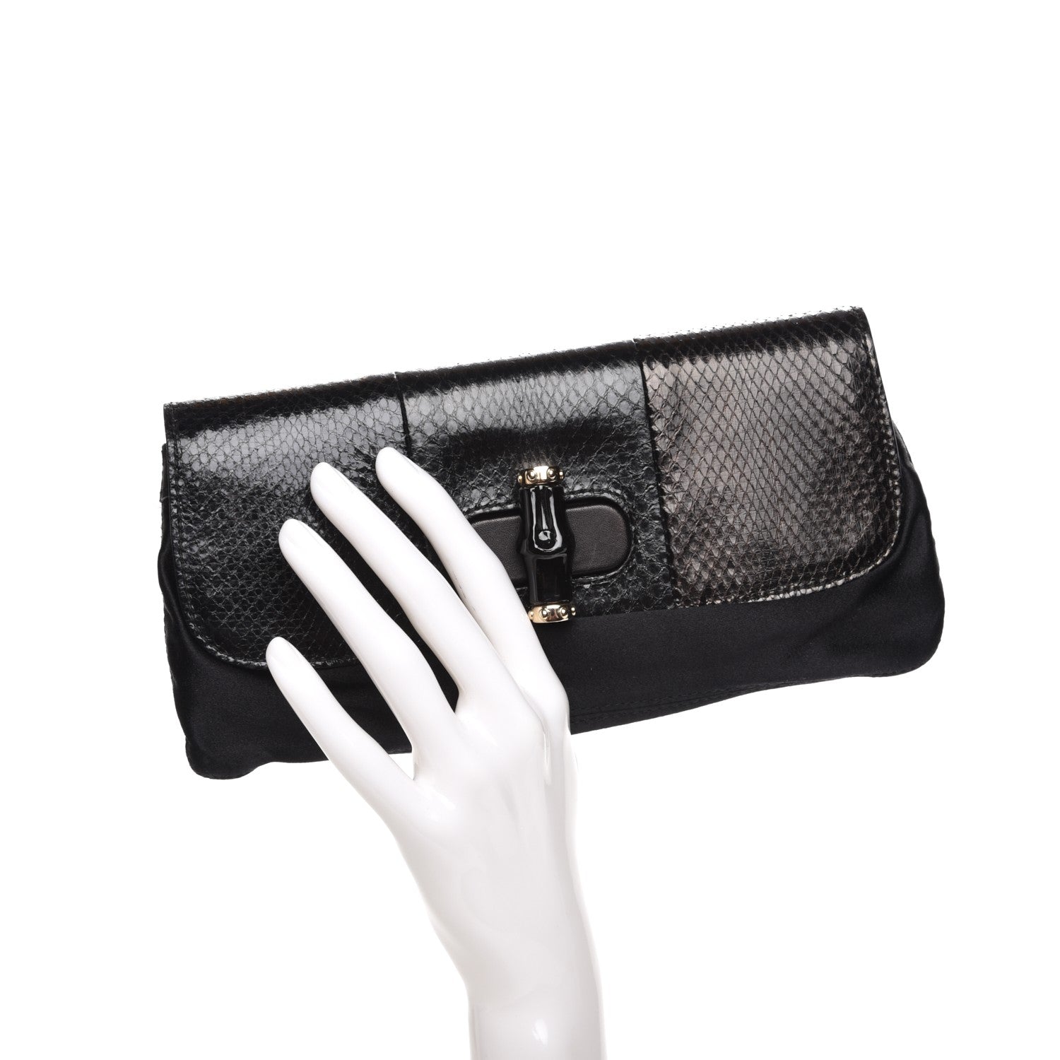 Gucci Python Satin Bamboo Clutch Black 2 of 8