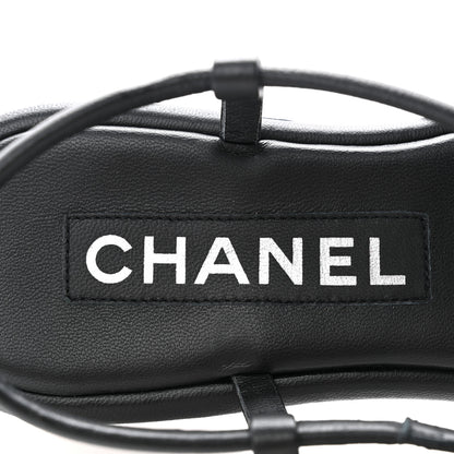 Chanel Lambskin Crystal Baguette CC Thong Sandals 38 Black 6 of 8