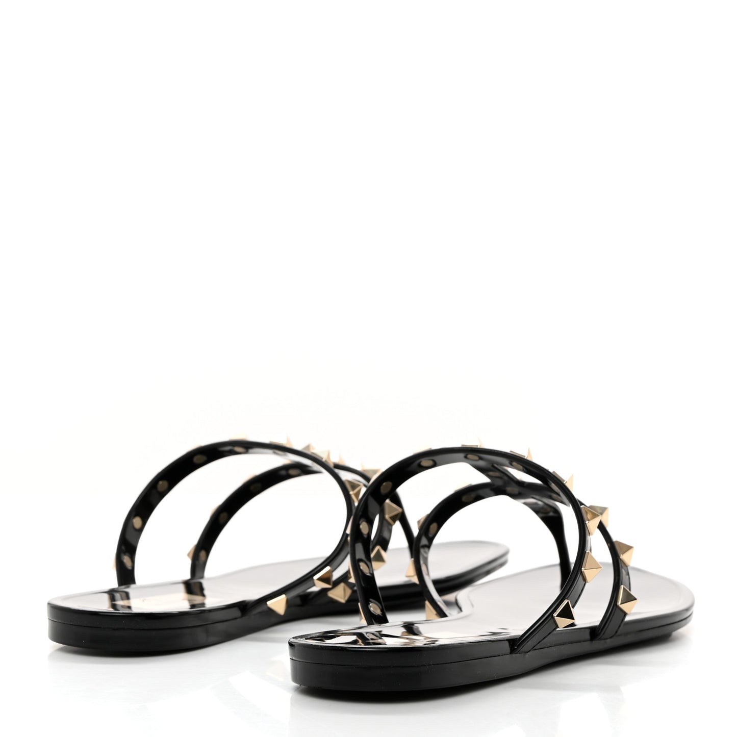 PVC Jelly Rockstud Caged Flat Thong Sandals 38 Black