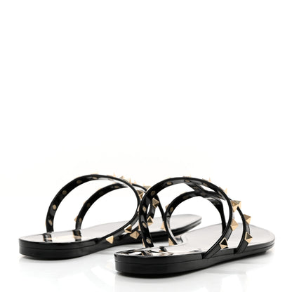 Valentino Garavani PVC Jelly Rockstud Caged Flat Thong Sandals 38 Black 4 of 8