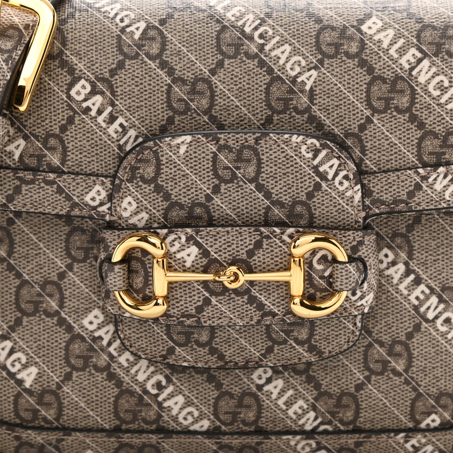 X BALENCIAGA GG Supreme Monogram Logo Print Horsebit 1955 Shoulder Bag Beige Ebony