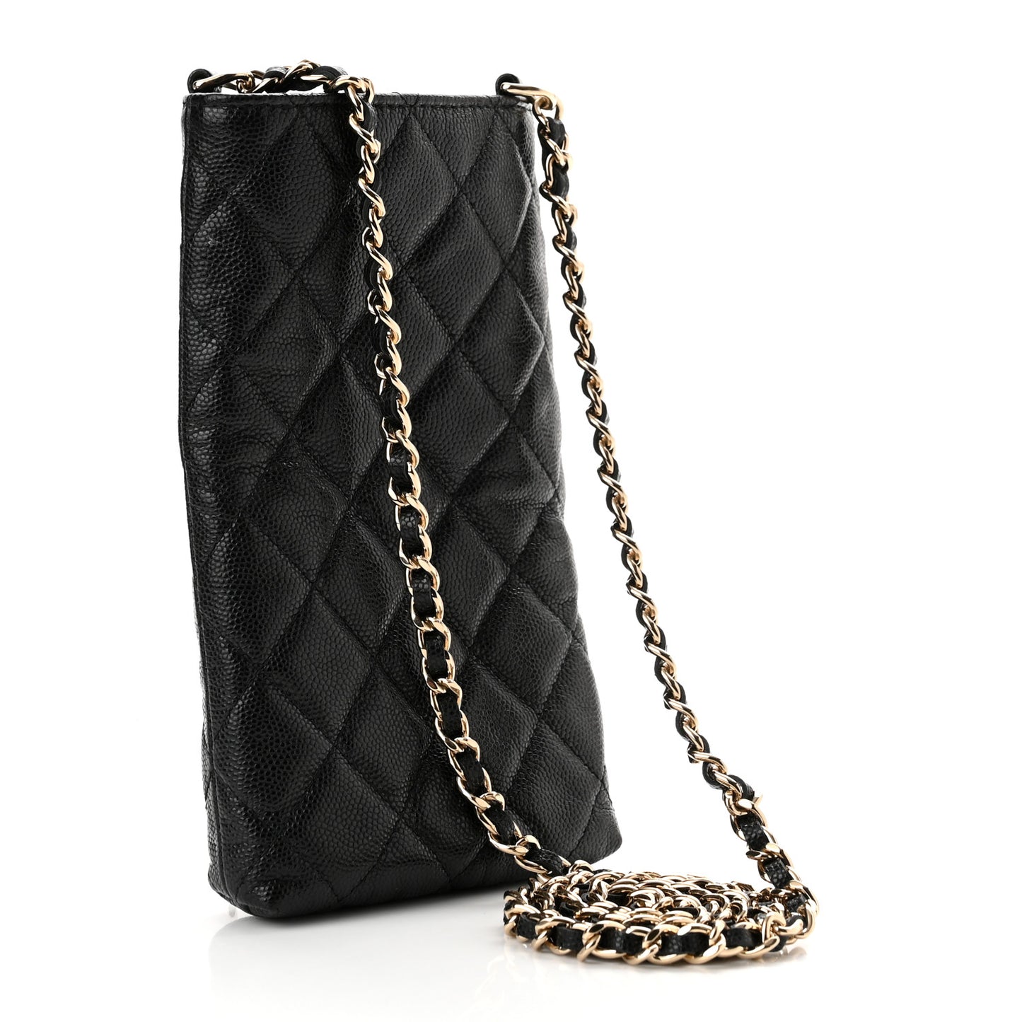 Caviar Quilted French New Wave Phone Holder With Chain Black