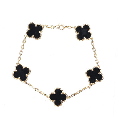 Van Cleef & Arpels 18K Yellow Gold Black Onyx 5 Motifs Vintage Alhambra Bracelet 1 of 3