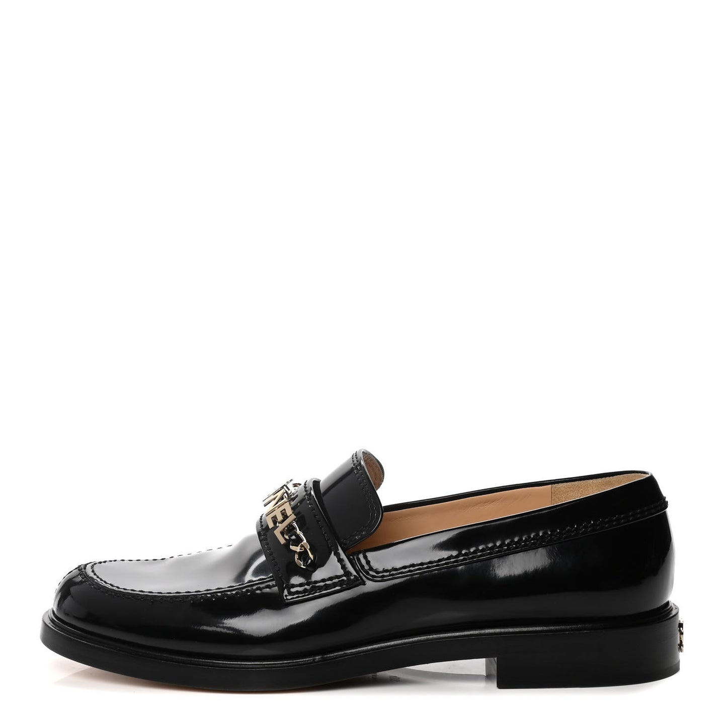 Shiny Calfskin Logo Loafers 40.5 Black