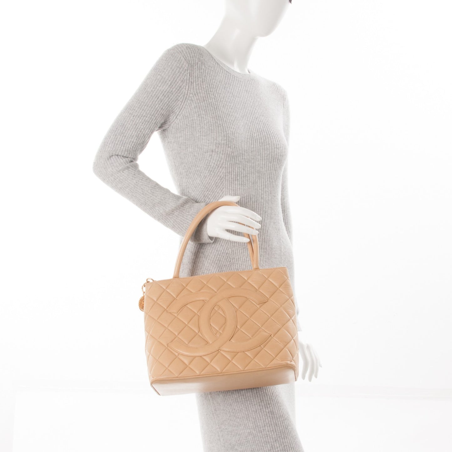 Lambskin Medallion Tote Beige