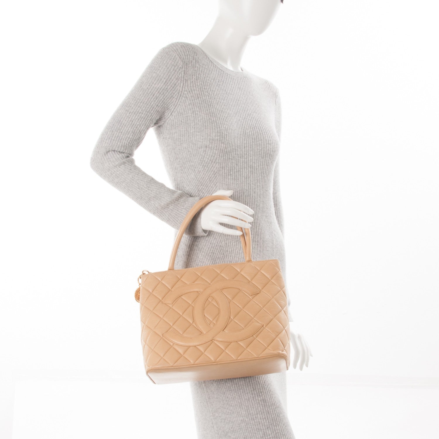 Chanel Lambskin Medallion Tote Beige 2 of 8